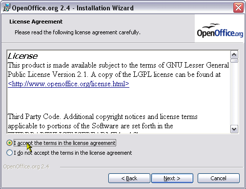 Install license agreement image